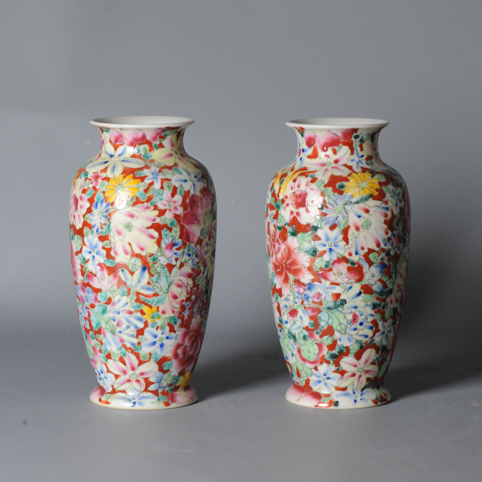 14.5CM Ca 1900 Lovely pair of Chinese Porcelain Millefiori Flowers Marked Gua...