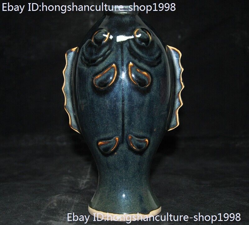 9" Chinese Ancient Jizhou kiln Old porcelain fish Zun Cup Bottle Pot Vase Jar