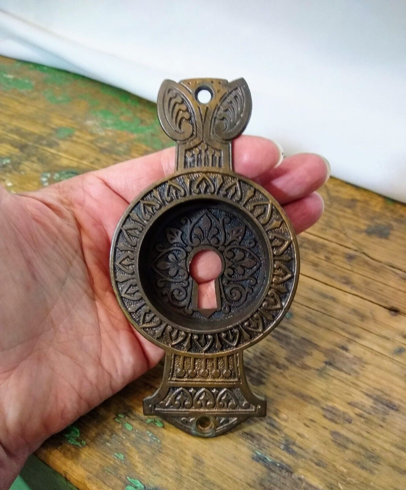 Very Old Aesthetic Design Bronze or Brass Lock Plate Key Hole Cover!