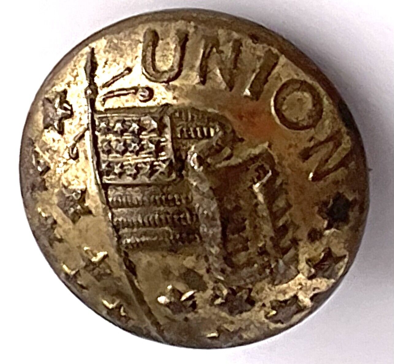 Antique Union US Flag Stars Small Old Gilt Metal Button Patriotic Political