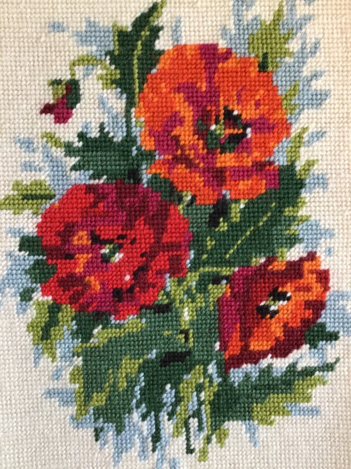 Vintage Completed Wool Tapestry - Poppies by Penelope 34 x 22cm