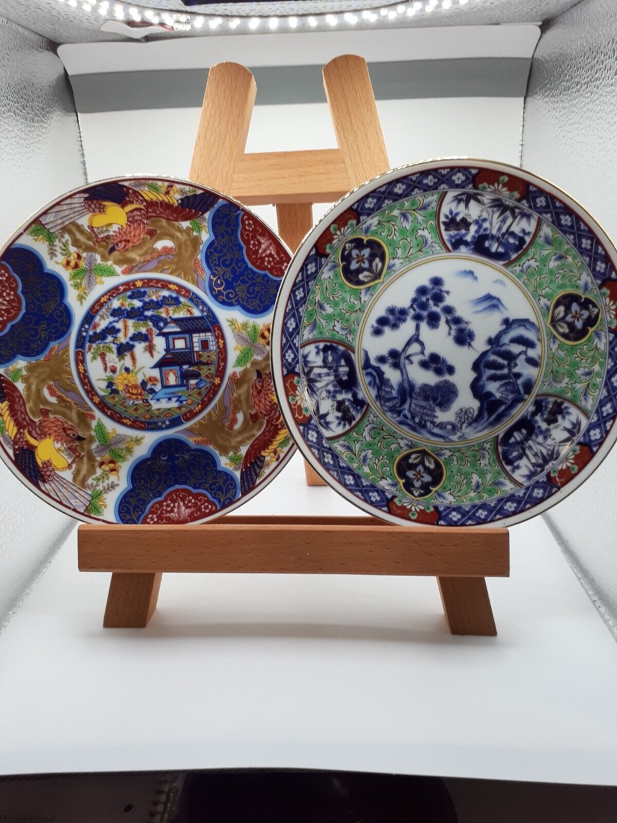 2 Vintage Porcelain Japanese Imari Phoenix, Flower Pattern Charger Plates 6.5"