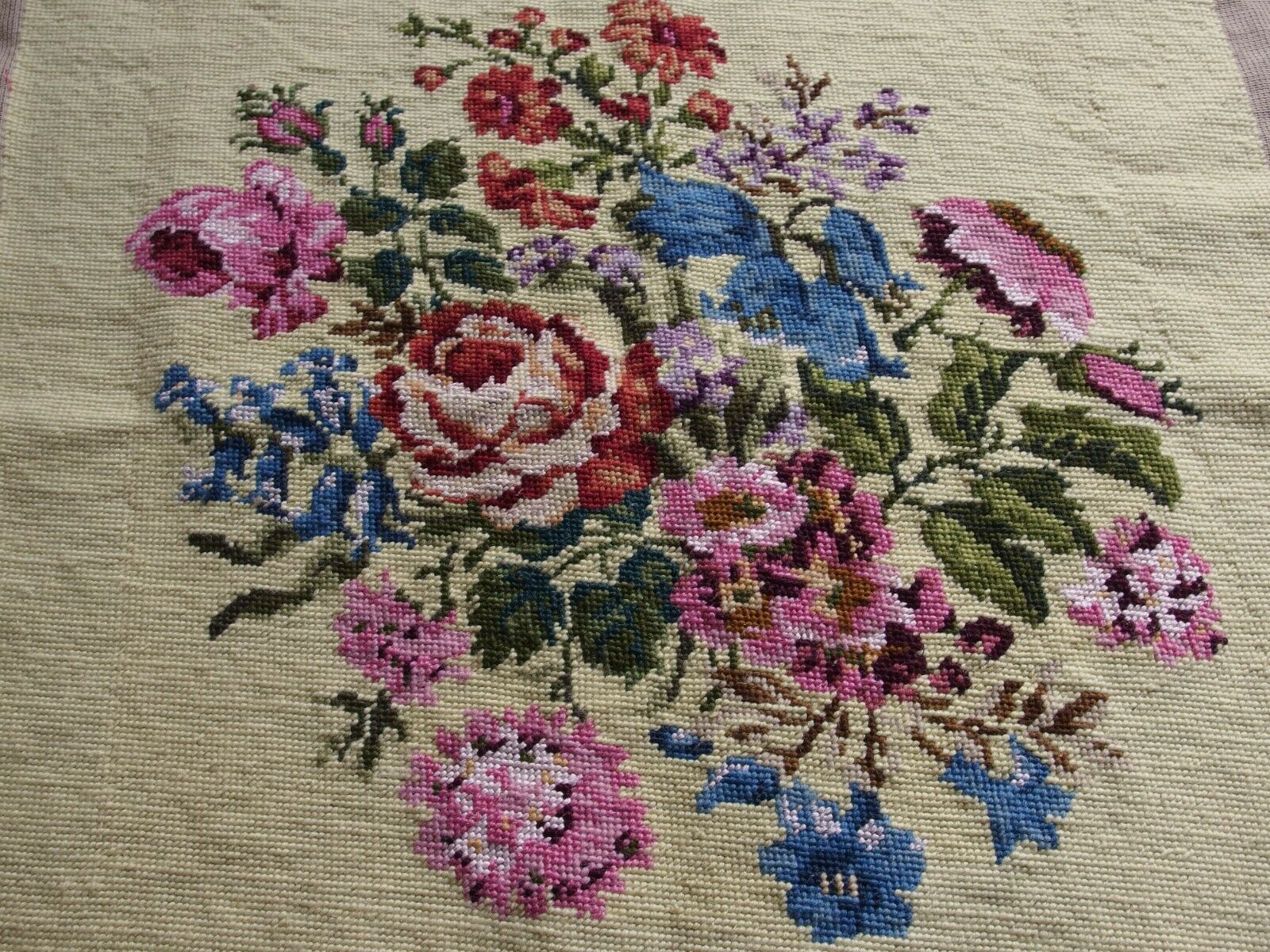 Antique Hand worked tapestry cushion cover front