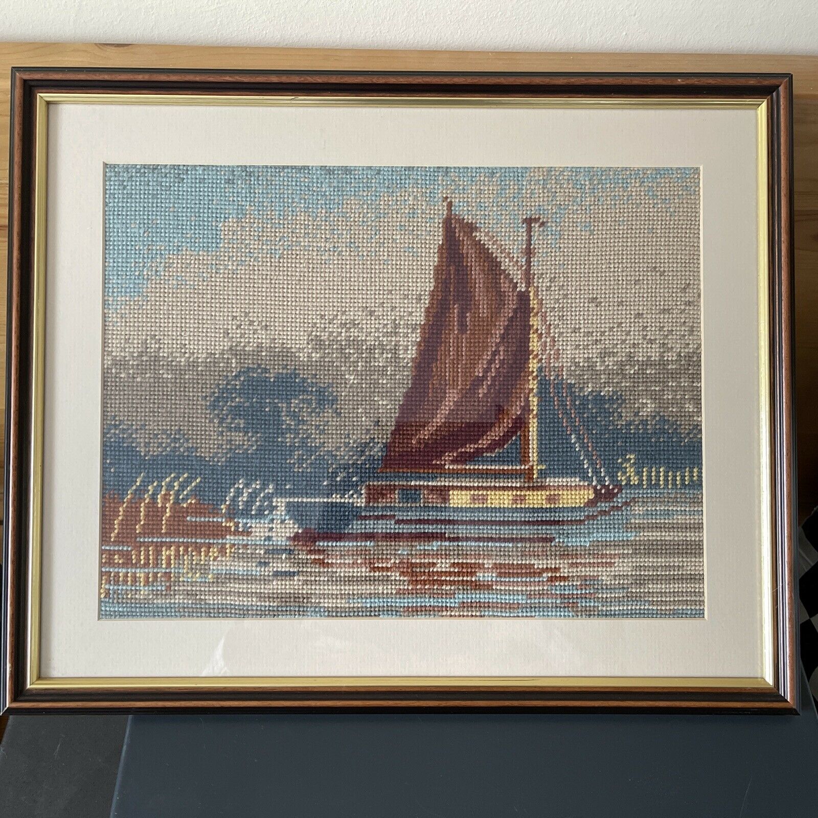 LOVELY FRAMED TAPESTRY OF A BOAT~BUY WITH OR WITHOUT FRAME