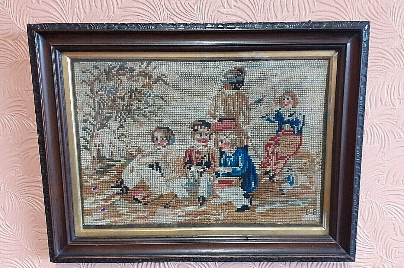 Vintage Framed Tapestry by Barbara Bremner Bruce 17 inches wide by 13 inches tal