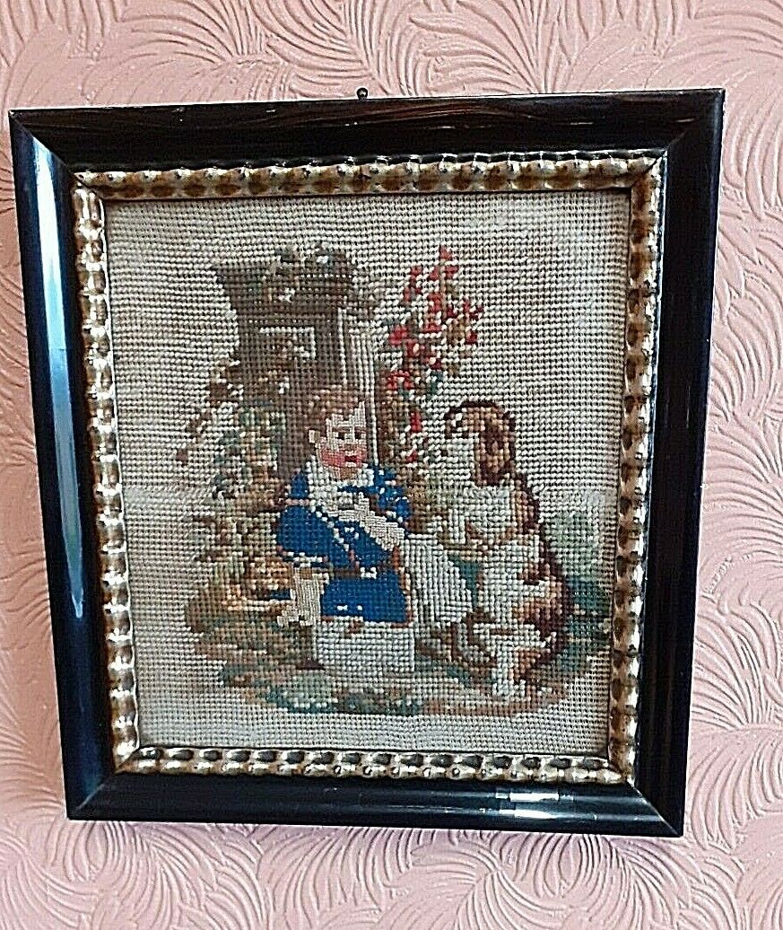 Vintage Framed Tapestry by Barbara Bremner Bruce 12.5 by 13.5 inches