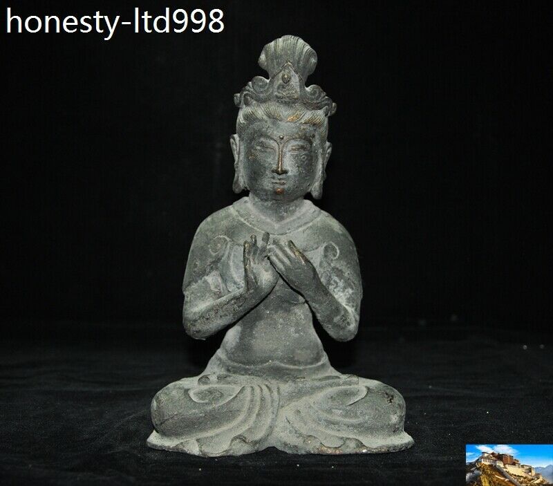 10" Rare Chinese Buddhism Bronze Gilt Kwan-Yin Guanyin Bodhisattva Buddha statue