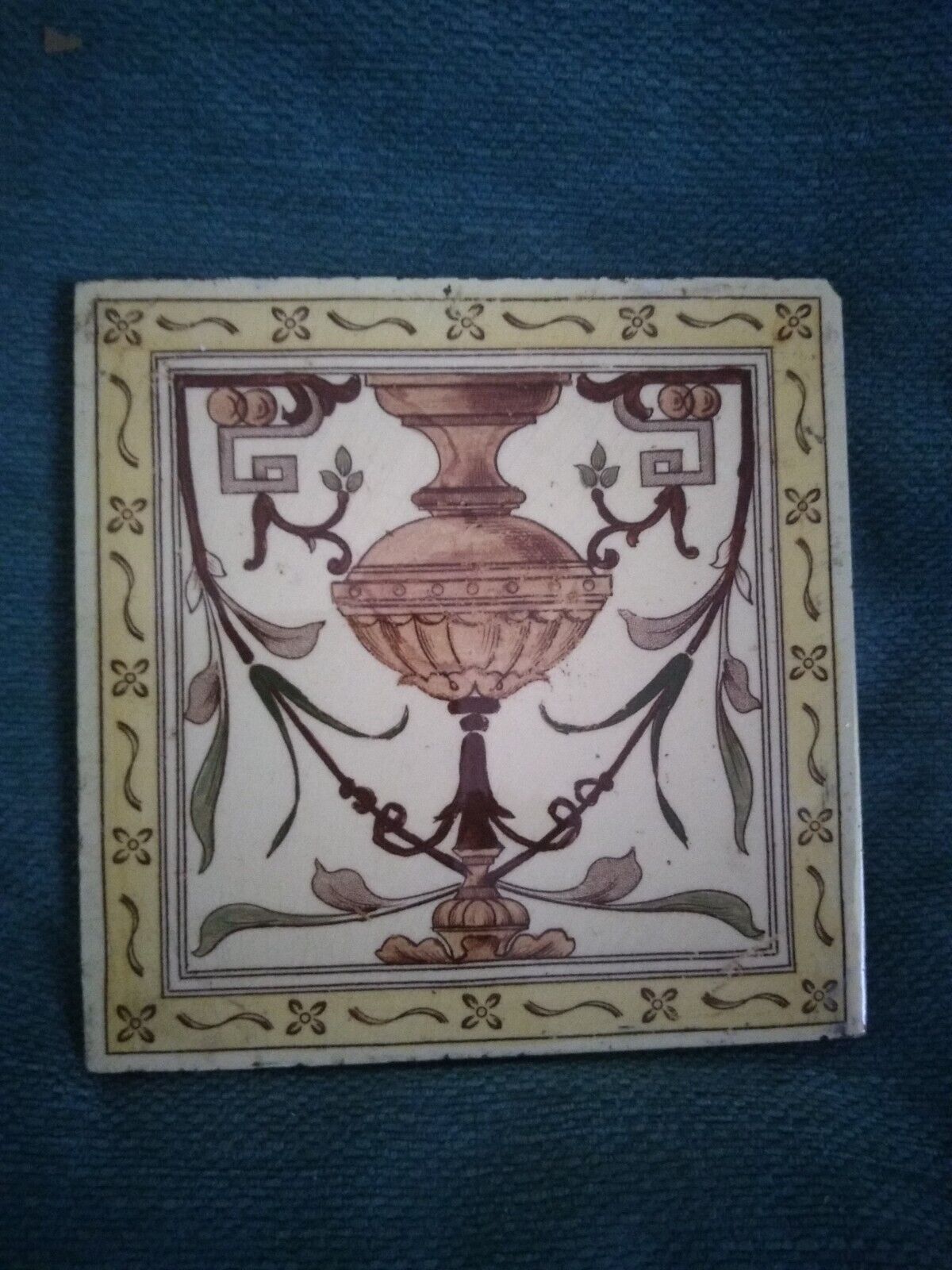 Antique Transfer Print Urn Fliral Tile Circa 1900's