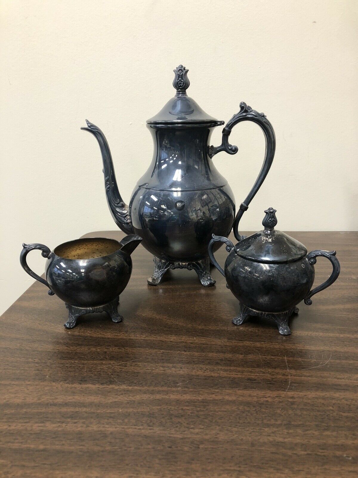 3 Piece F.B. Rogers Co. 1883 Silver Plated Coffee/Tea Pot Set. A23
