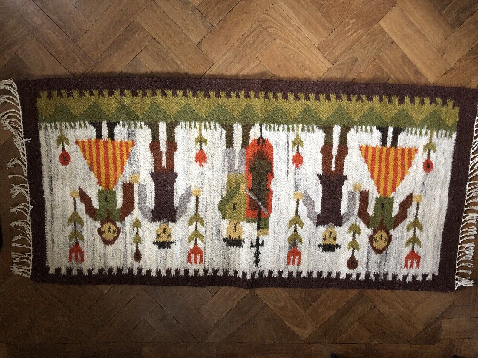 Vintage Scandinavian Swedish Wool Rya Weaving Tapestry Wall decor or floor.