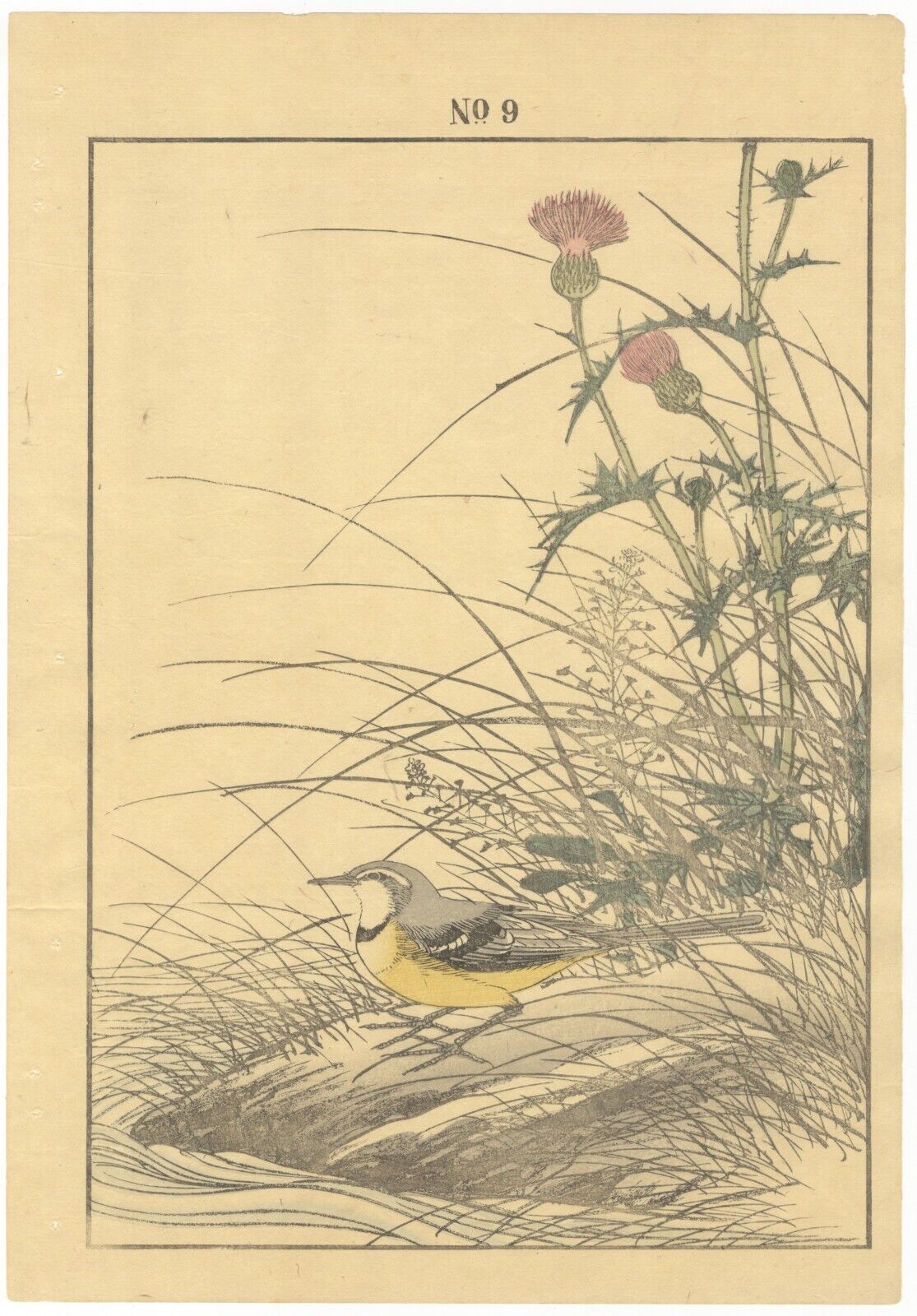 Keinen, Nature, Bird and Flower, Meiji Antique Original Japanese Woodblock Print