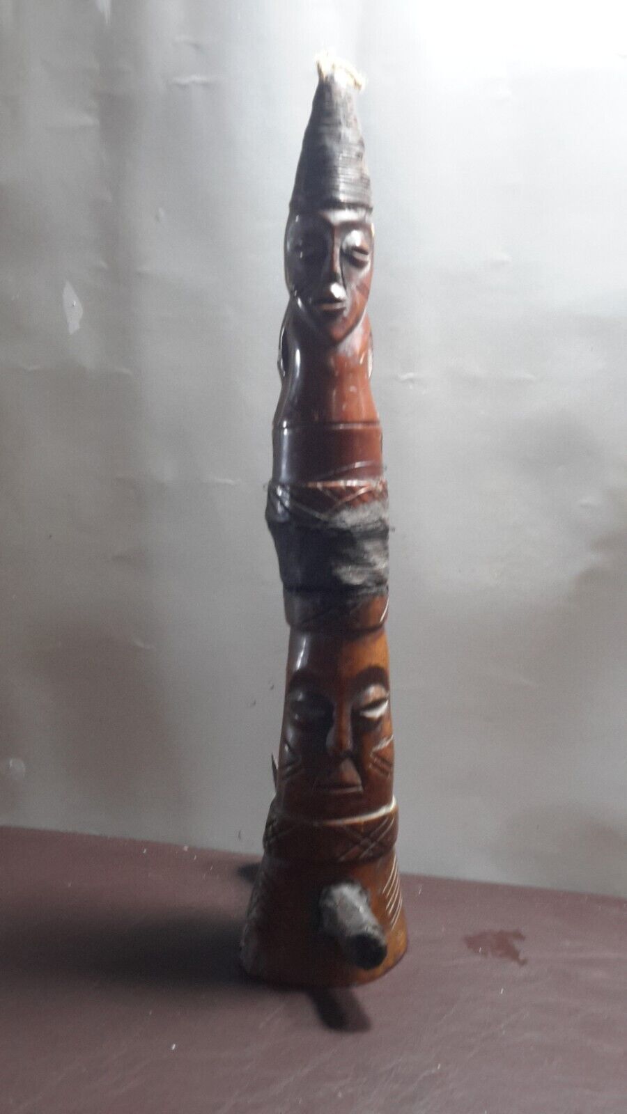 Most interesting  African,ceremonial? Antique carved wood metal war club or axe