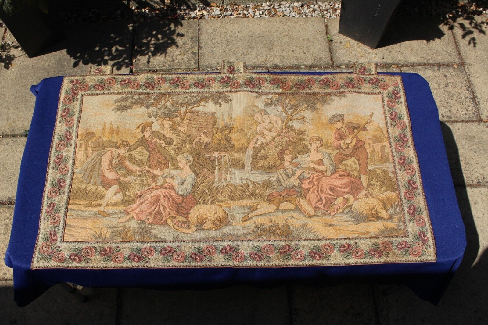 Antique wall hanging tapestry romantic scene great decorative piece