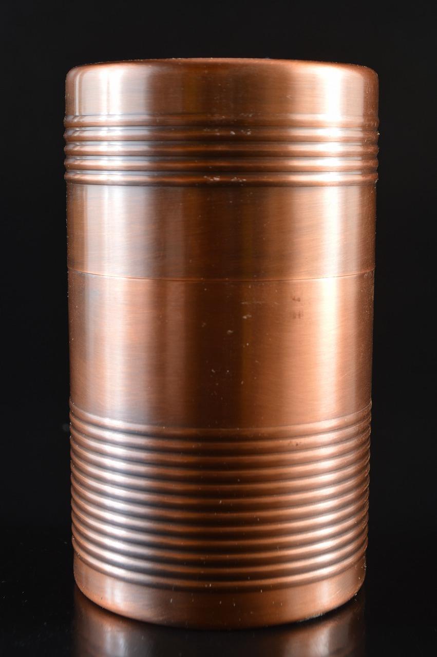 W5704: Japanese Copper Ring line sculpture TEA CADDY Chaire Container, auto