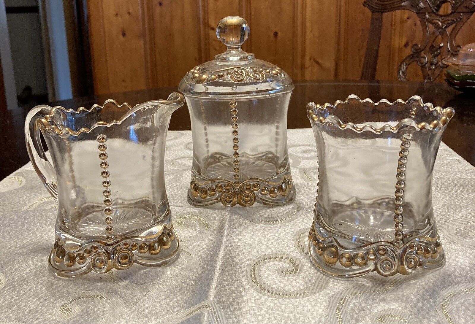 EAPG Bead And Scroll Table Set Gilded Antique Circa 1901