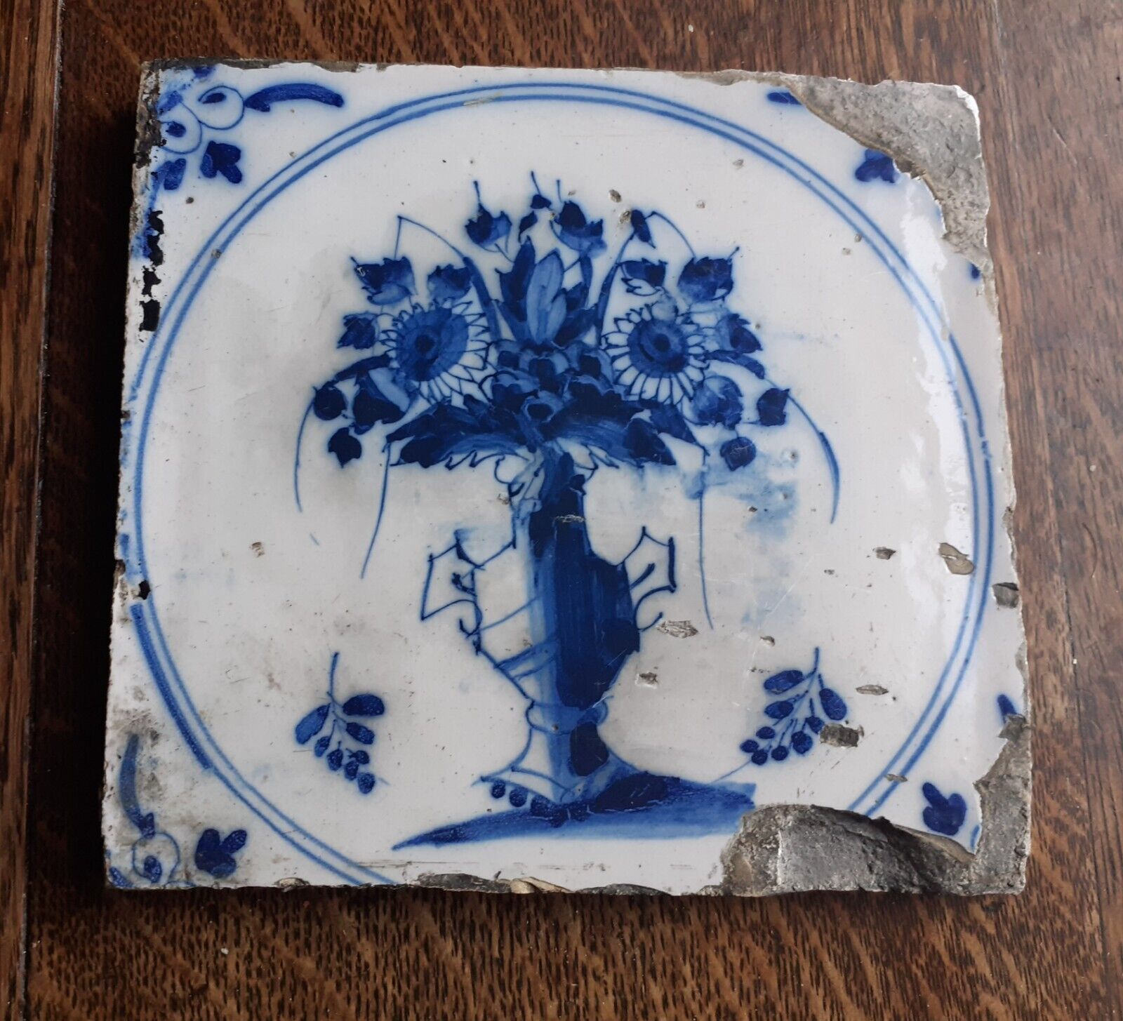 Blue Delft Tile. 18C. 7 inches square. Damage as seen.