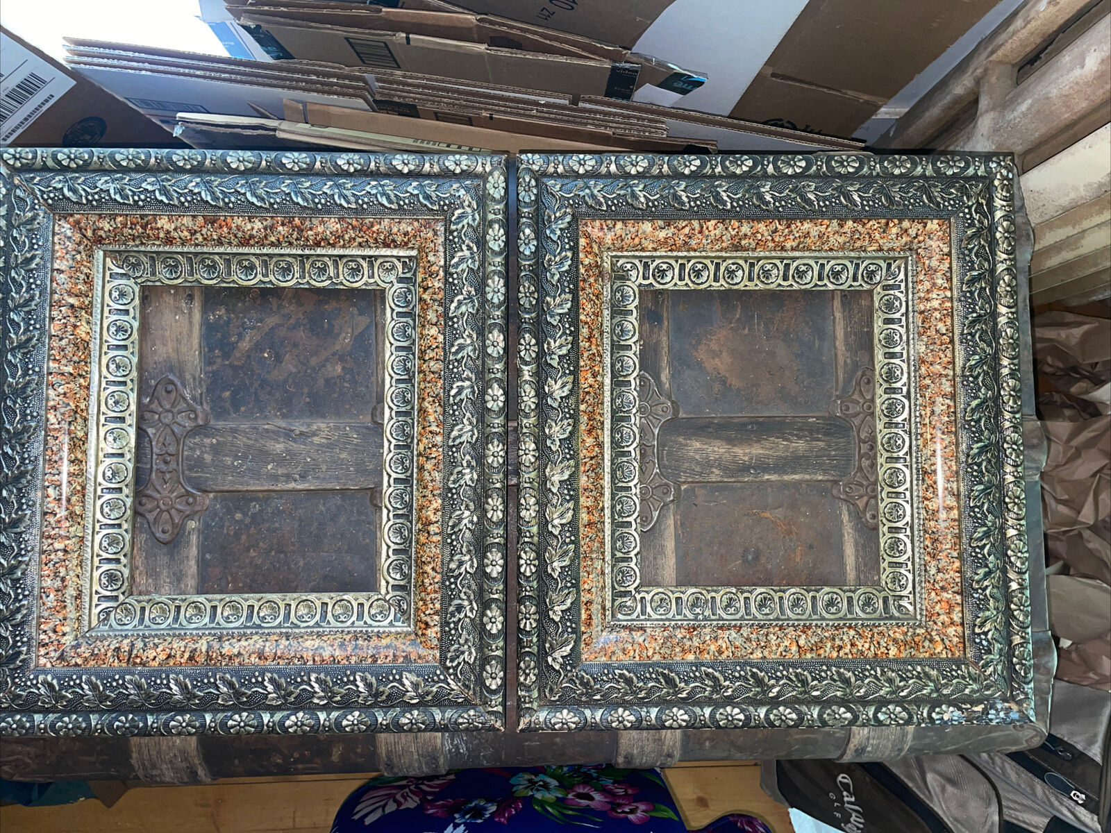Antique Ornate Oak & Gold Gilt & Painted Frames (10 1/4” x 8 1/8” inside)  Pair