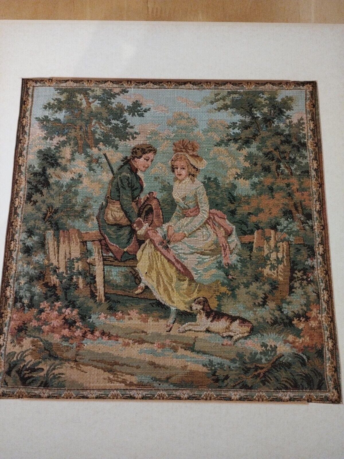 Vintage French Woven Tapestry Romantic 10 x 10