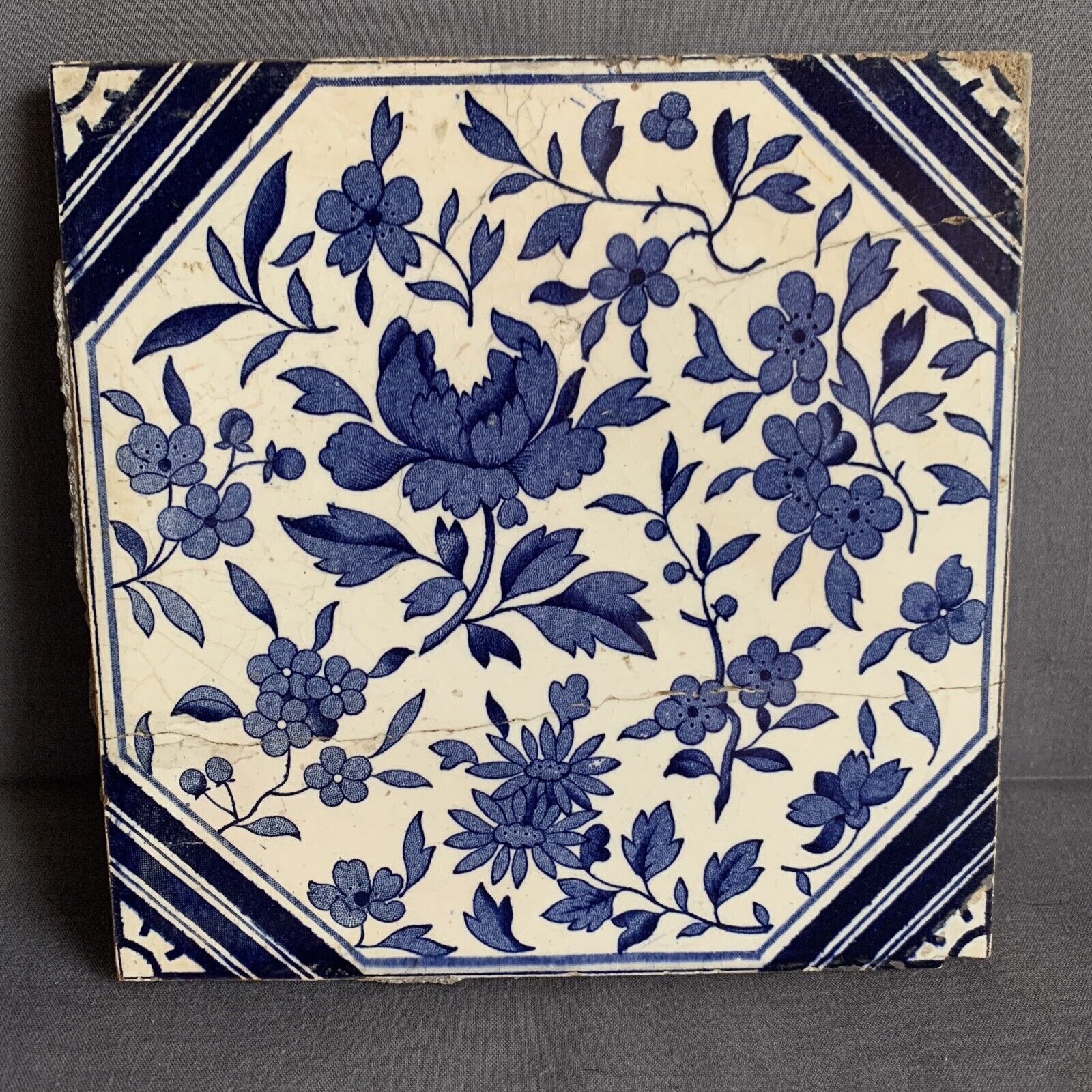 Antique Mintons? Dutch Delft? Tile Blue and White - Needs Repair
