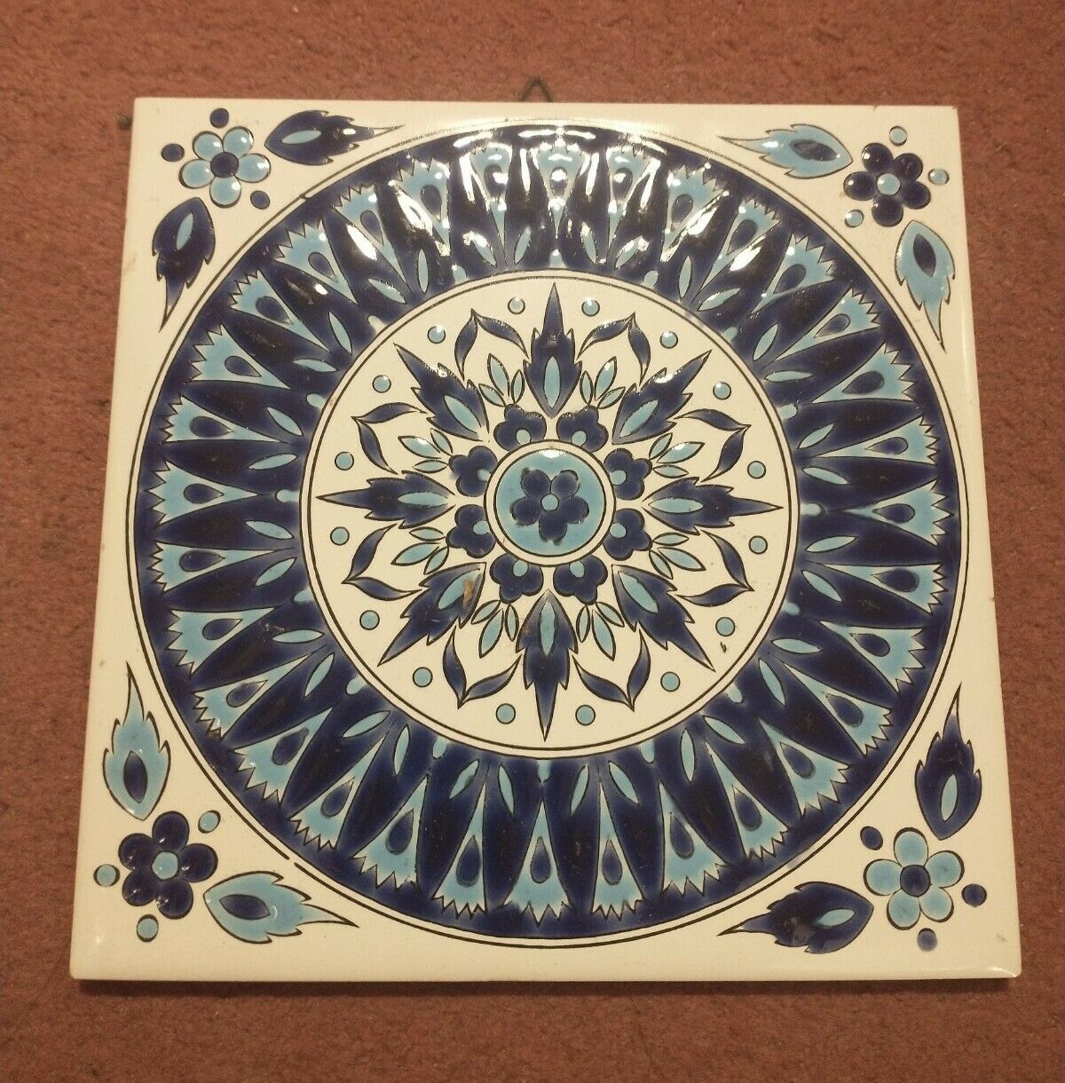 Blue & white symmetrical & floral antique aesthetic design antique tile
