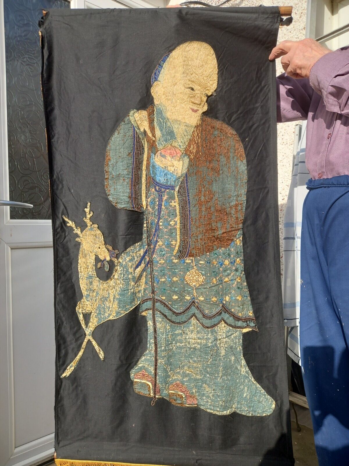 large 19th century chinese antique silk tapestry antique chinese silk textile