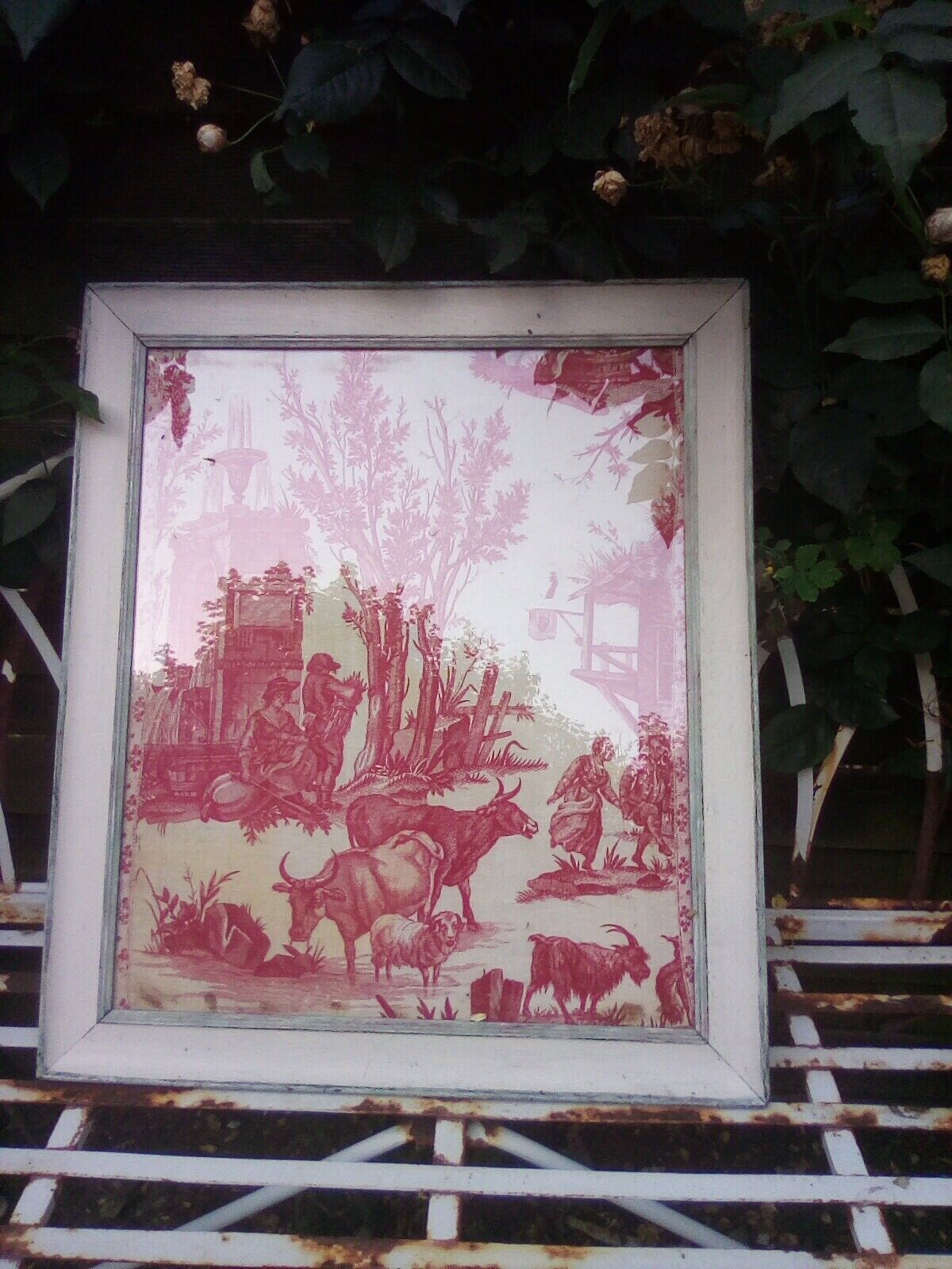 Large framed antique French toile