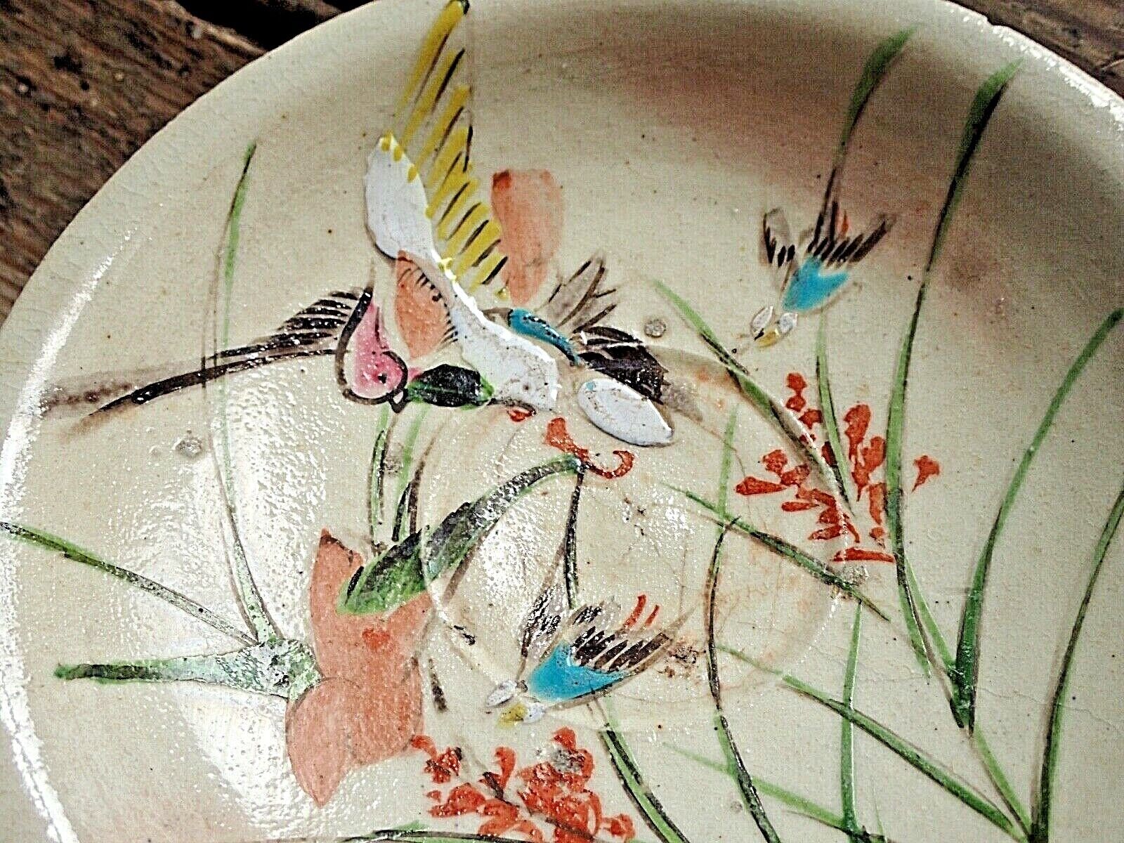 Antique JAPANESE BANKO WARE Cup & Saucer Stoneware Enamels Meiji 19th C