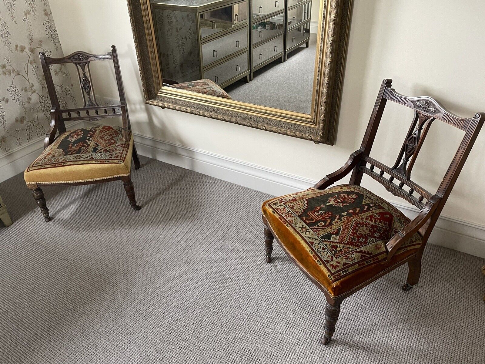 Pair Of Victorian Tapestry Bedroom Chairs