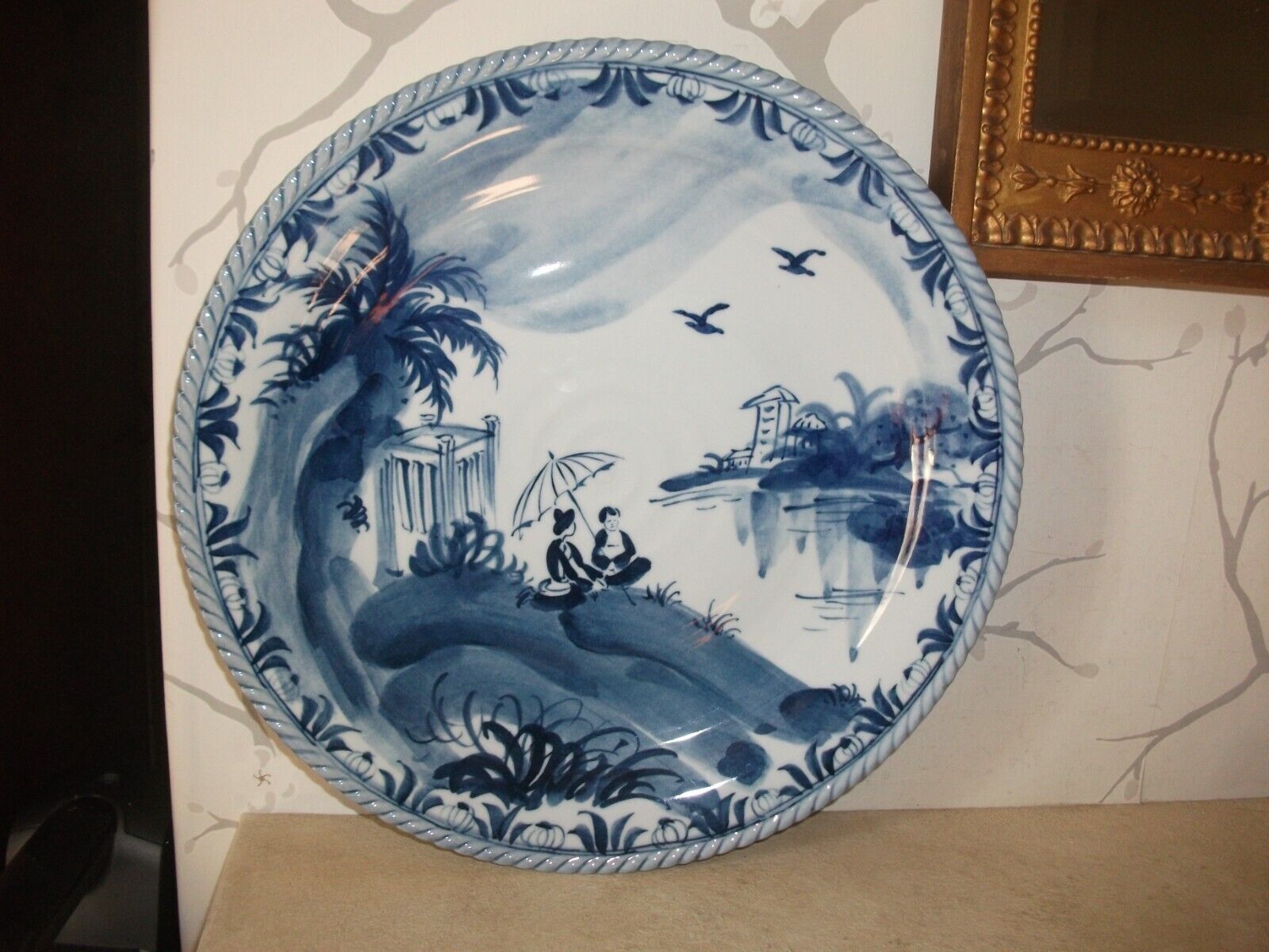 Large Vintage Chinese/ORIENTAL Blue & White Charger/Dish  12" Diameter