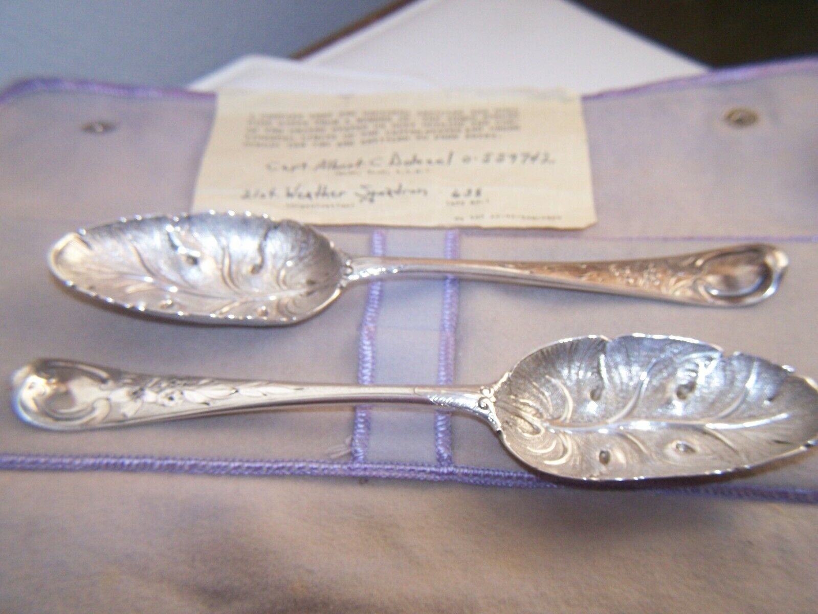 Antique Valuations: ANTIQUE 1700's Silver Spoons Set (2) Berry Repousse 6 Oz 5 English Stamp Marks