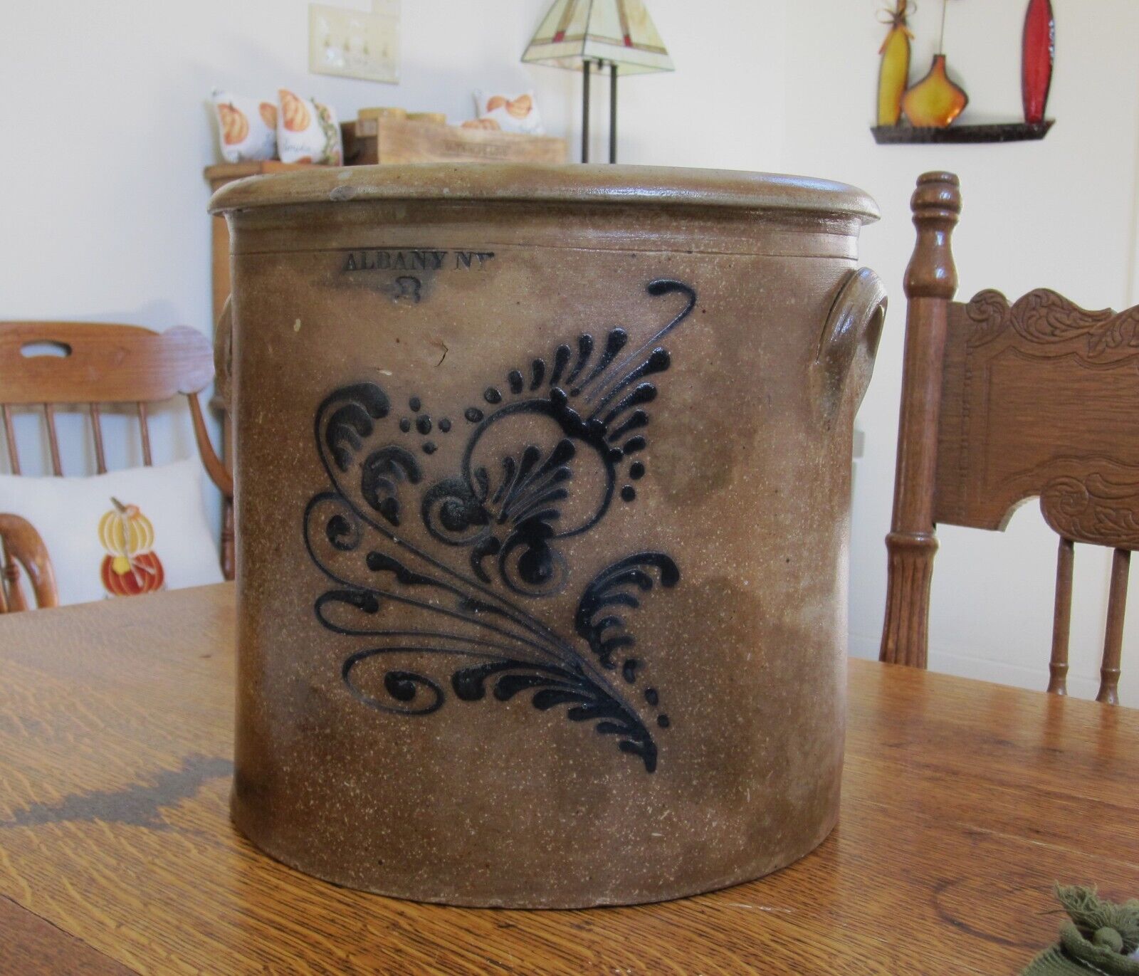Antique Valuations: South Hill Homestead:  Lg. Antique Stoneware 3 gal. Crock - Albany NY  ca.1800's
