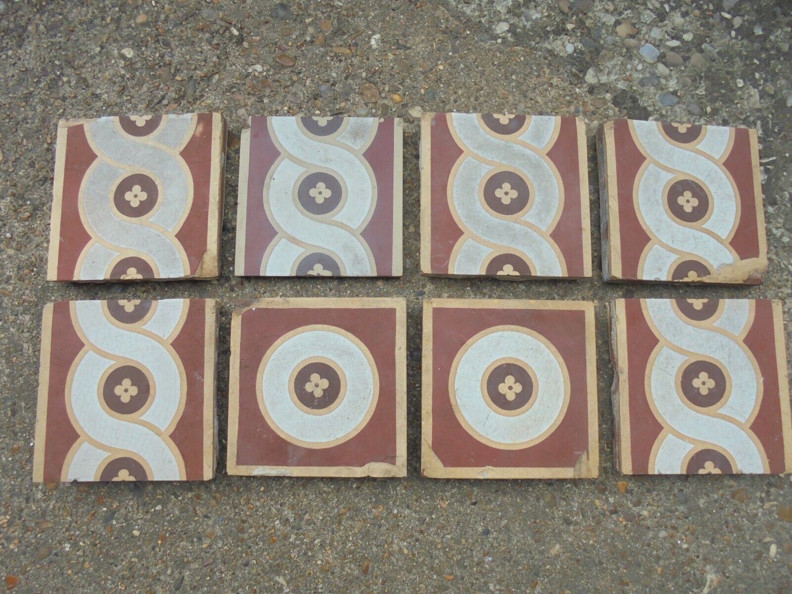 Antique Valuations: Minton & Co Stoke on Trent Victorian 8 x Terracotta Tiles two different designs