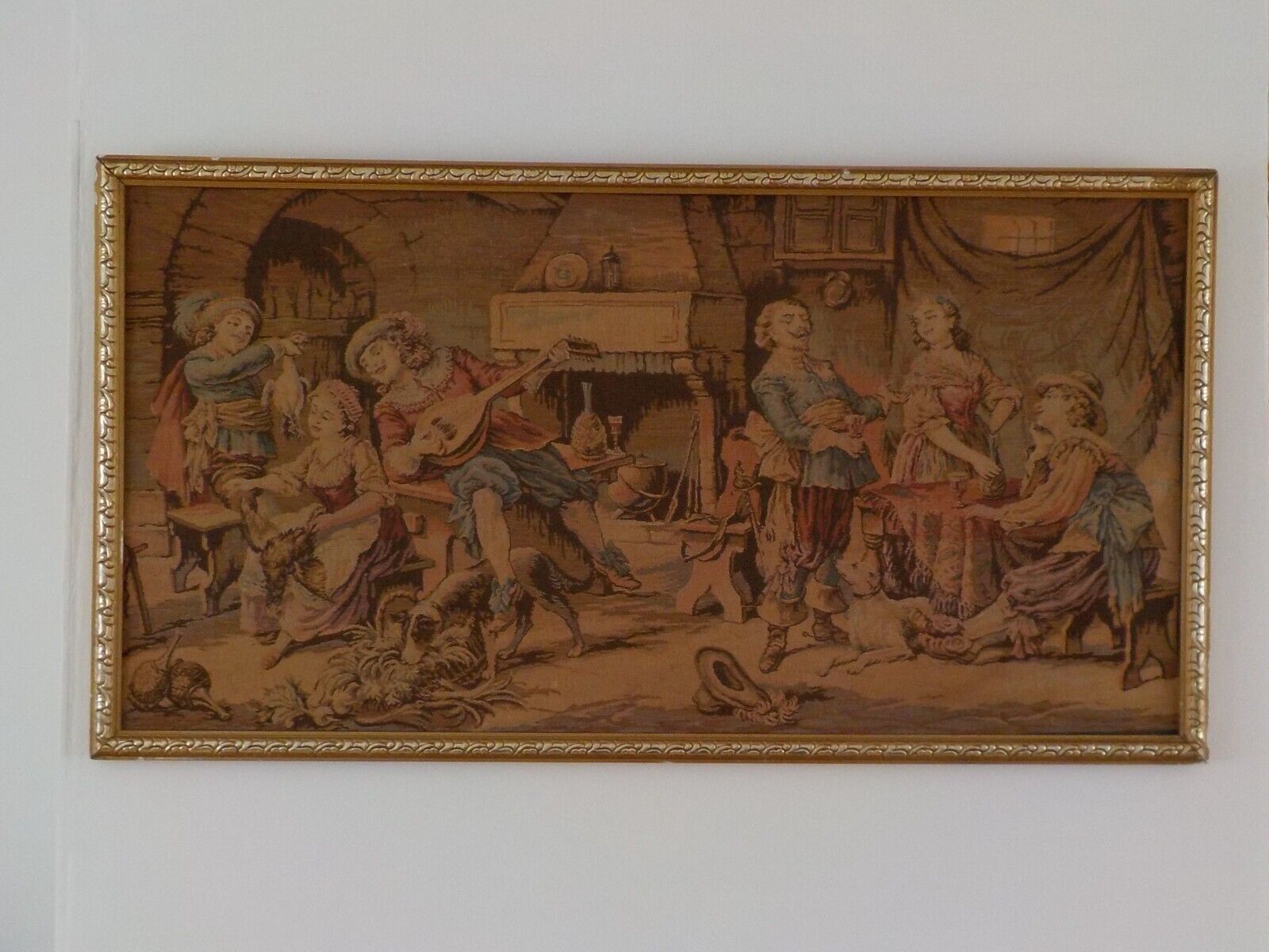 Antique Valuations: Antique Victorian "Tavern Scene" Framed Tapestry