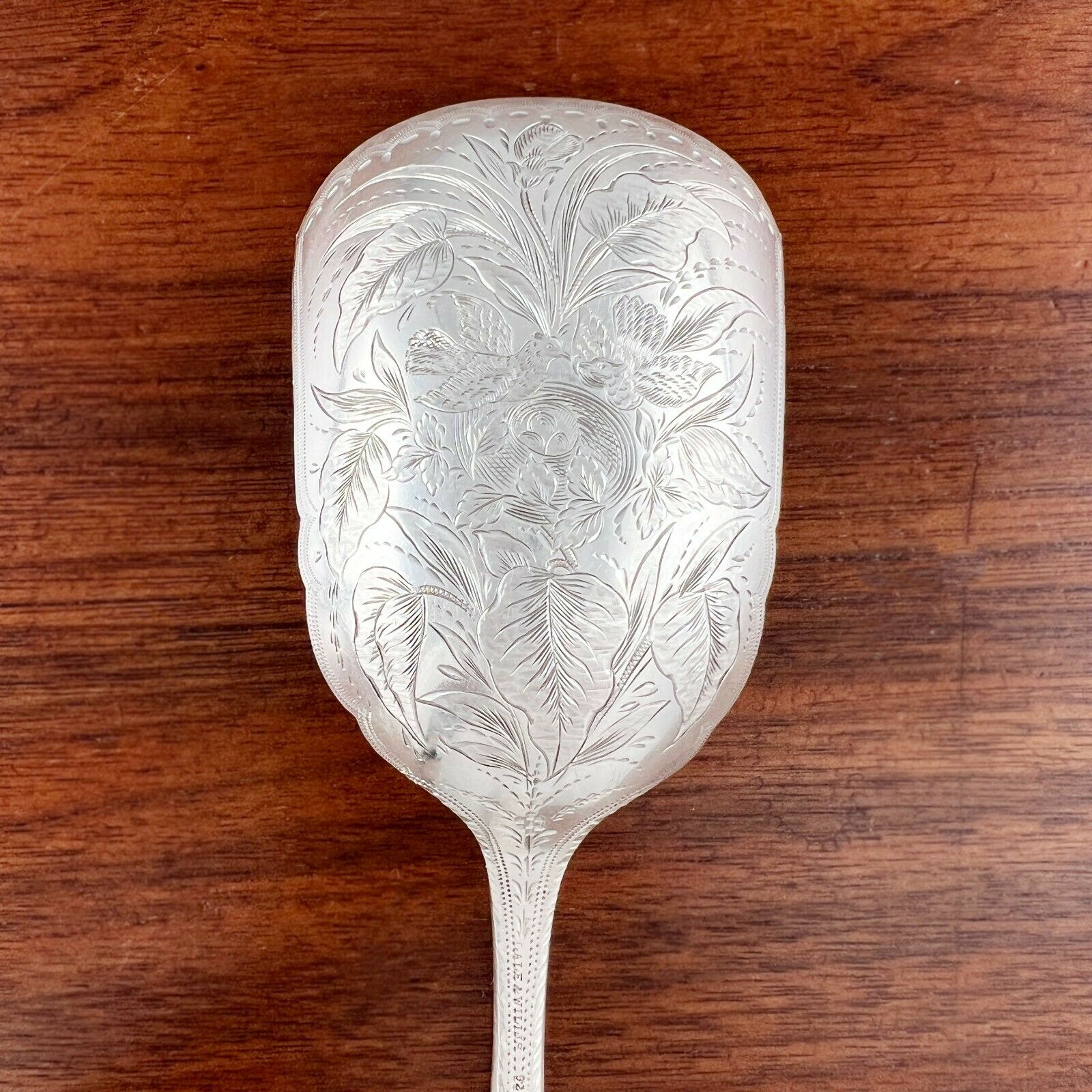 Antique Valuations: GALE & WILLIS AESTHETIC STERLING SILVER CRACKER SCOOP CHASED BIRDS & NEST C.1900