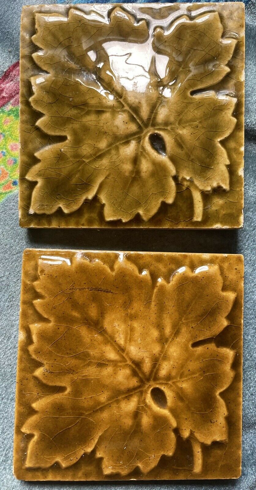 Antique Valuations: Pair Of Victorian Majolica Tiles 3 Inch