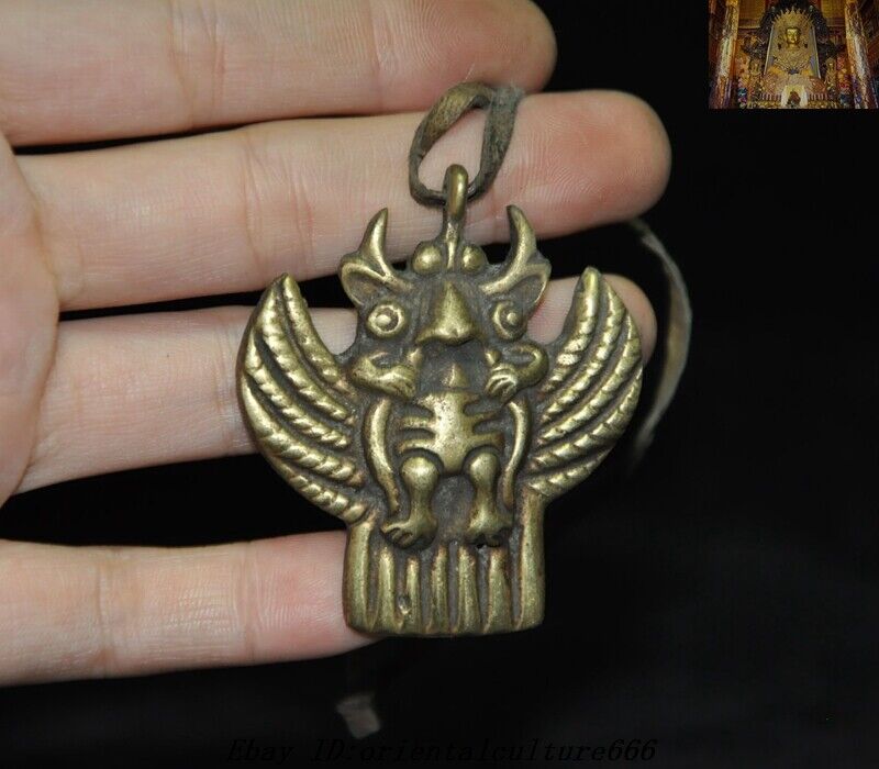 Antique Valuations: Old Tibet buddhism Temple Bronze Garuda tantra god buddha Amulet pendant