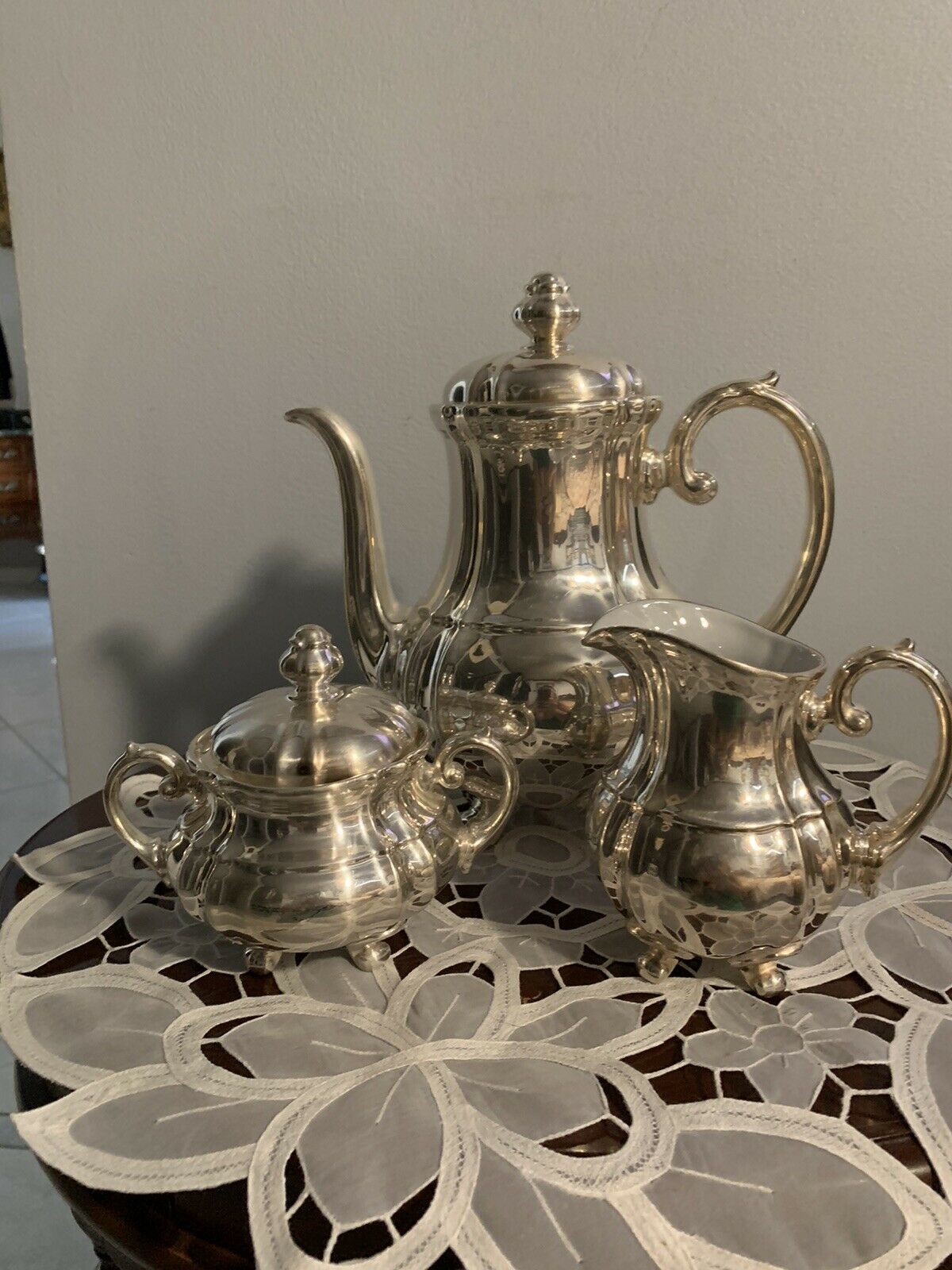 Antique Valuations: WMF Germany Art Nouveau Antique 5 Pc Silver Plate Porcelain Lined Coffe Tea Set