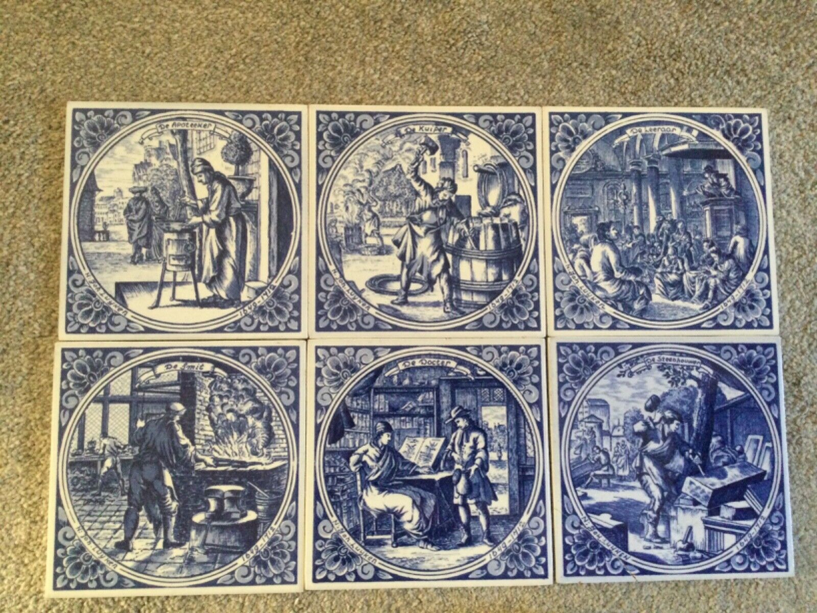 Antique Valuations: antique delft tiles by N Jon Luyken  colour blue and white  size 14mm x 14mm  