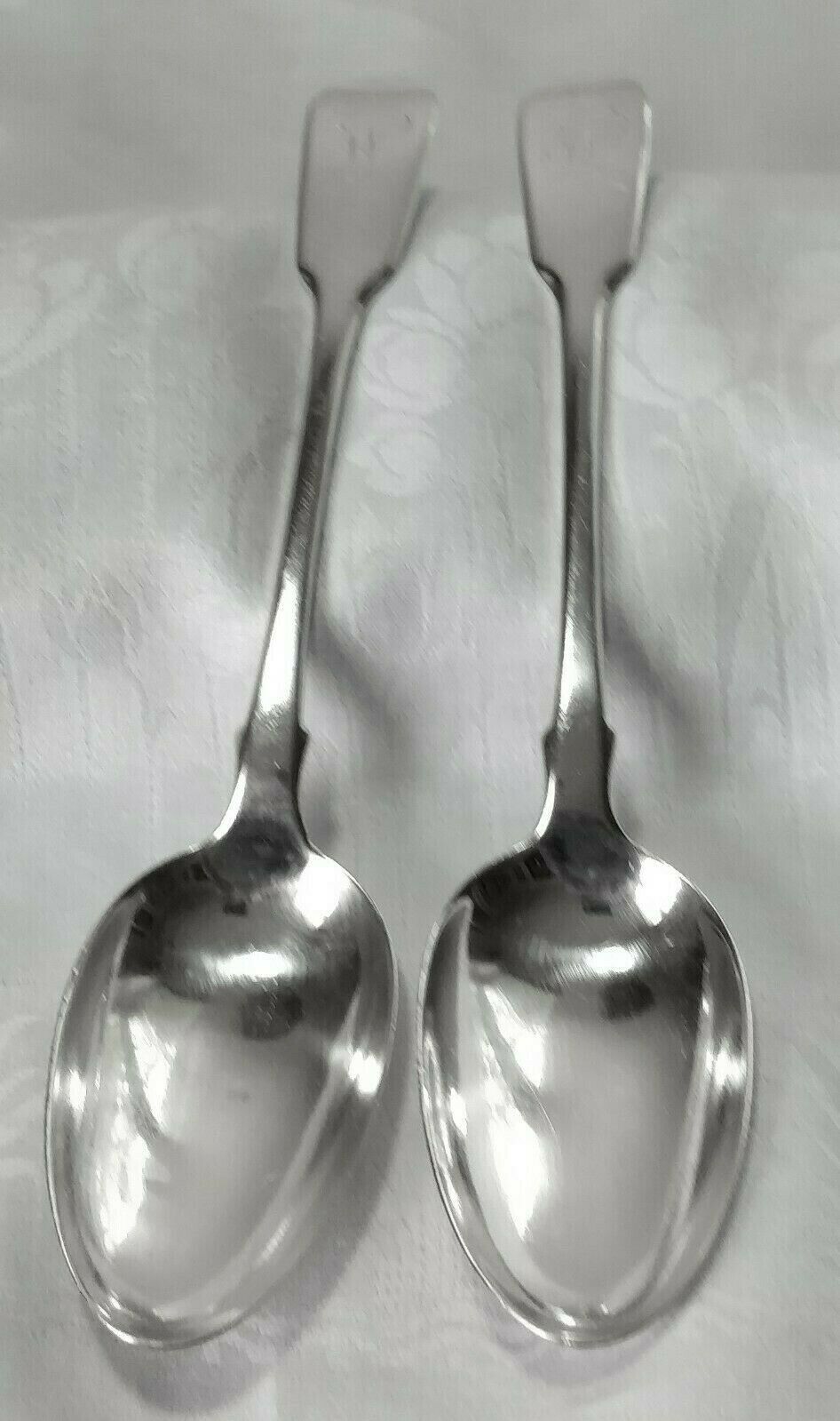 Antique Valuations: Pair George IV Sterling Silver Table Spoons 147.6grs Hallmark London 1828 hlts