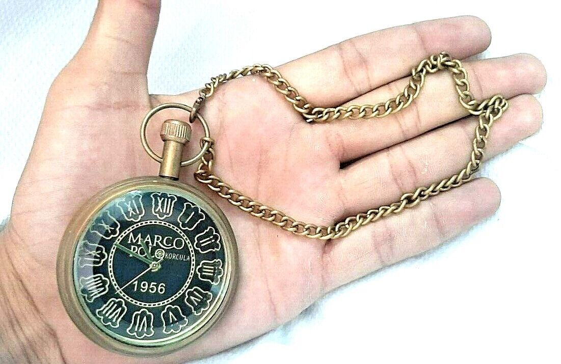 Antique Valuations: Vintage Brass Pocket Watch With Lather Box Nautical Maritime Royal Clock Antique