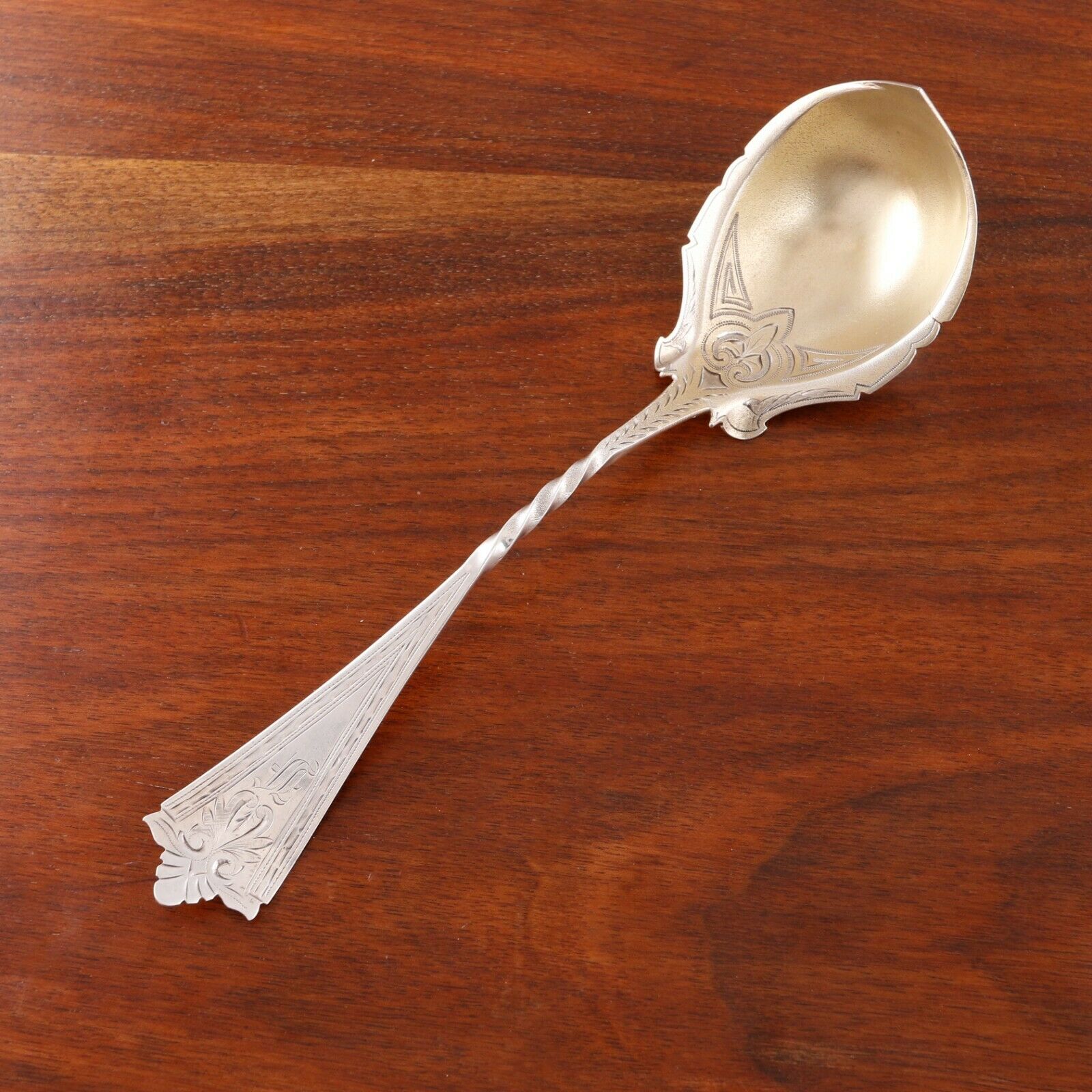 Antique Valuations: JAMES WATTS AESTHETIC COIN SILVER PARCEL GILT SERVING SPOON / LADLE  1832-88