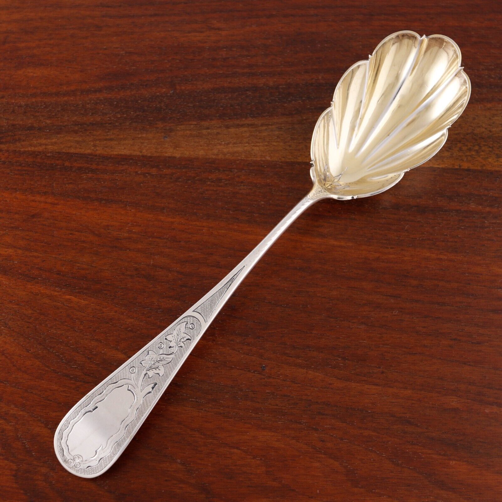 Antique Valuations: SUPERB GEORGE SHARP AESTHETIC COIN SILVER SERVING SPOON LEAF & BERRY 1844-74