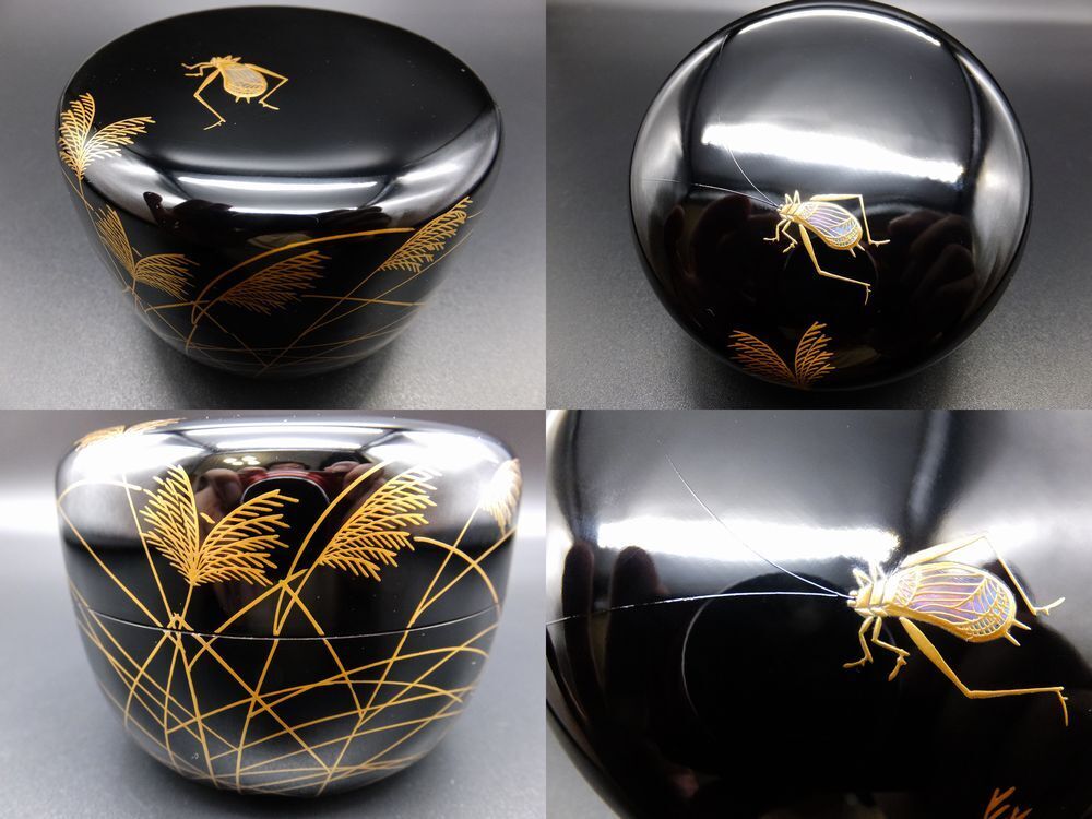 Antique Valuations: Japan Lacquer Wooden Tea caddy Bell Cricket makie Autumn O-Hira-Natsume (829)
