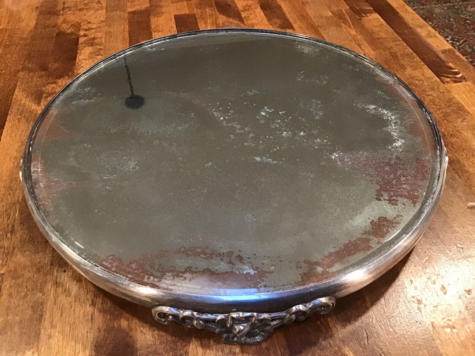 Antique Valuations: Vintage Antique Beveled Mirror Silver plate Plateau Cake Stand,  Display, Vanity