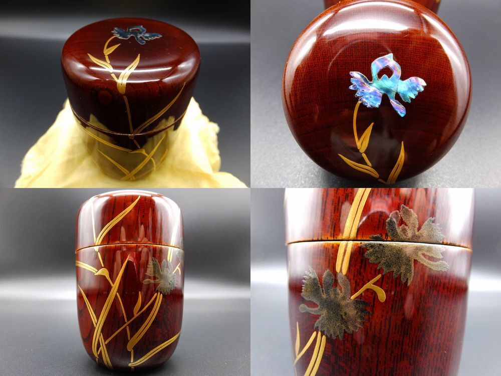 Antique Valuations: Japanese Lacquer Wooden Tea caddy Fringed Orchid makie Long-Natsume (822)