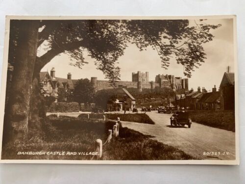POSTCARD.BAMBURGH CASTLE & VILLAGE,NORTHUMBERLAND,POSTED 1949 TO SIMMS,SOUTHPORT