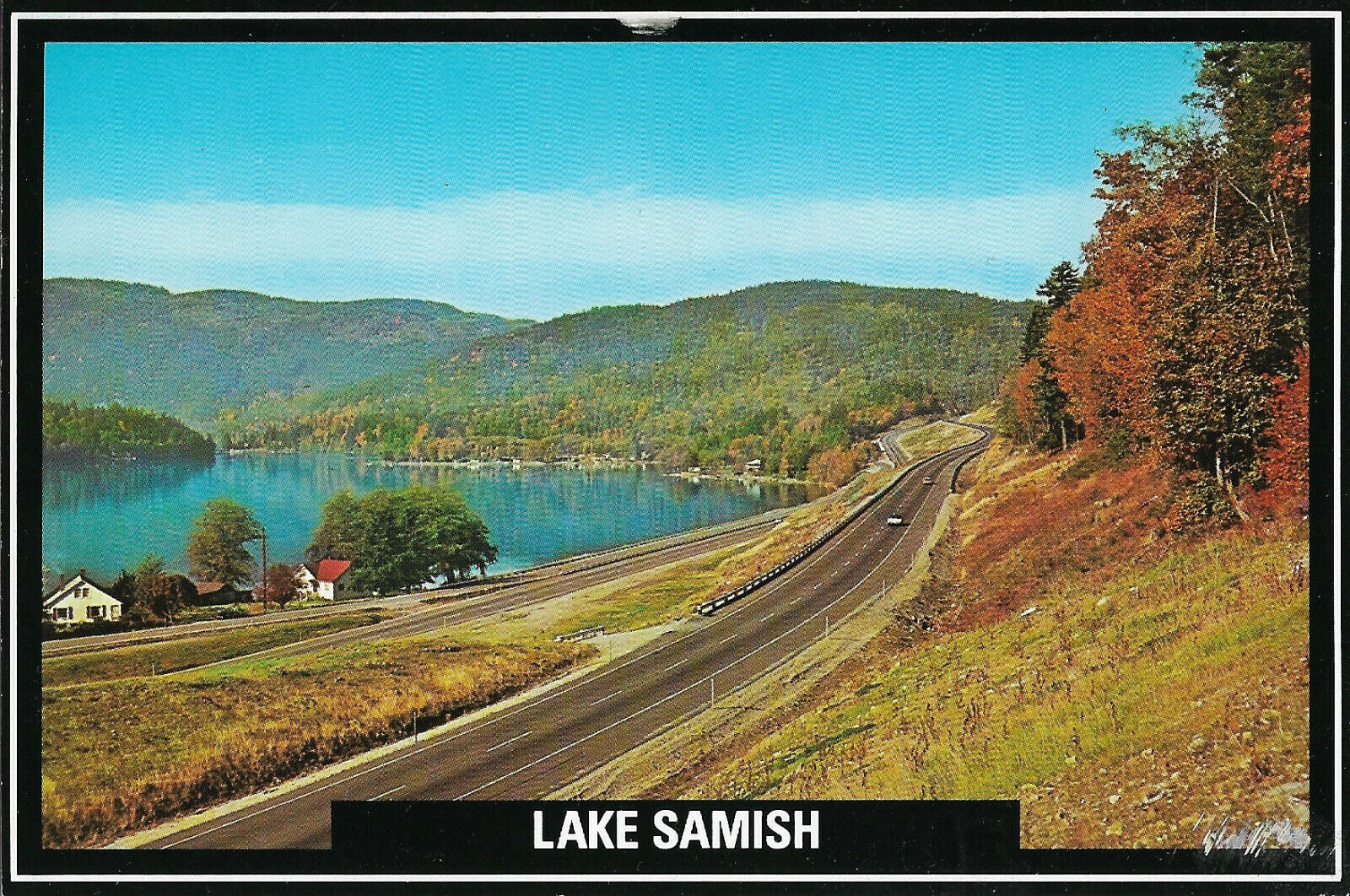 USA-Bellingham-View of Lake Samish with Interstate Hwy. 5 autumn - 1991