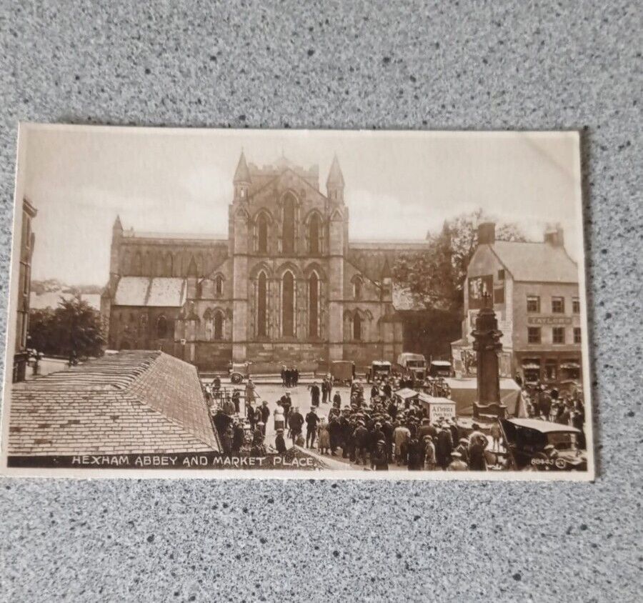 OLD POSTCARD, HEXHAM ABBEY & MARKET PLACE, SEPIA, VALENTINE'S SELECTYPE SERIES
