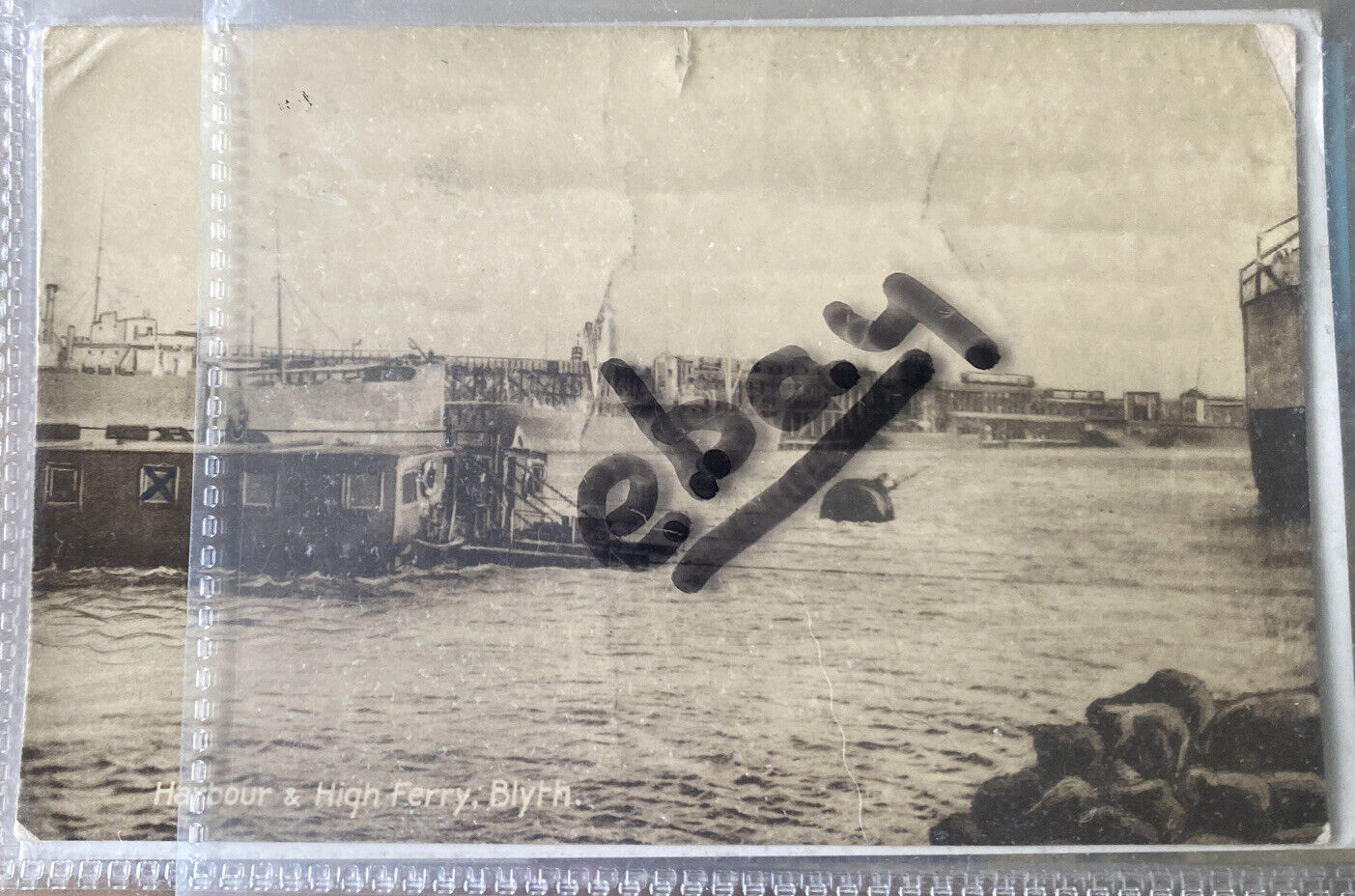 House Clearance - BLYTH VINTAGE RP POSTCARD USED 1917 OF HIGH FERRY & HARBOUR CREASES WAF