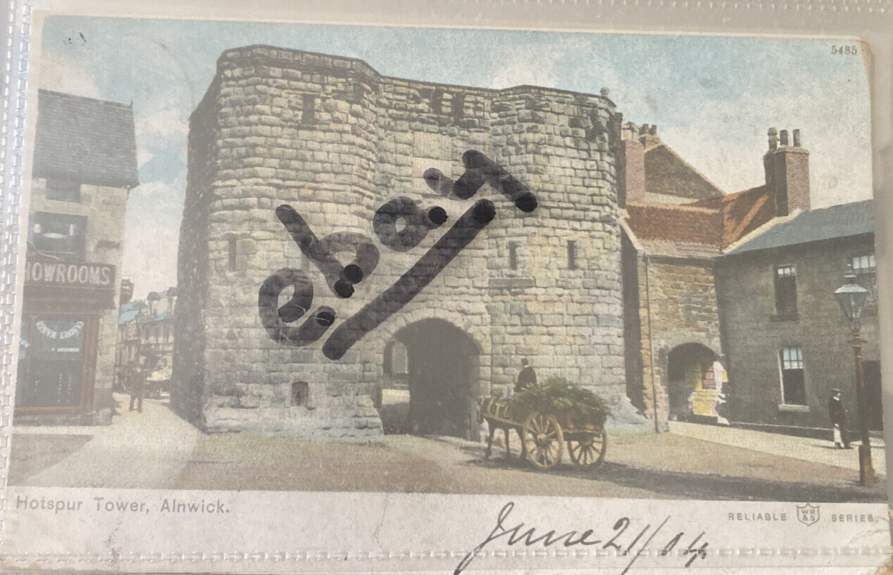 House Clearance - ALNWICK OLD POSTCARD USED 1904 OF HOTSPUR TOWER HORSE/CART SHOP FRONT WAF